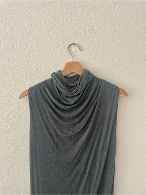 Grey draped sheath maxi/midi dress with cowl neck